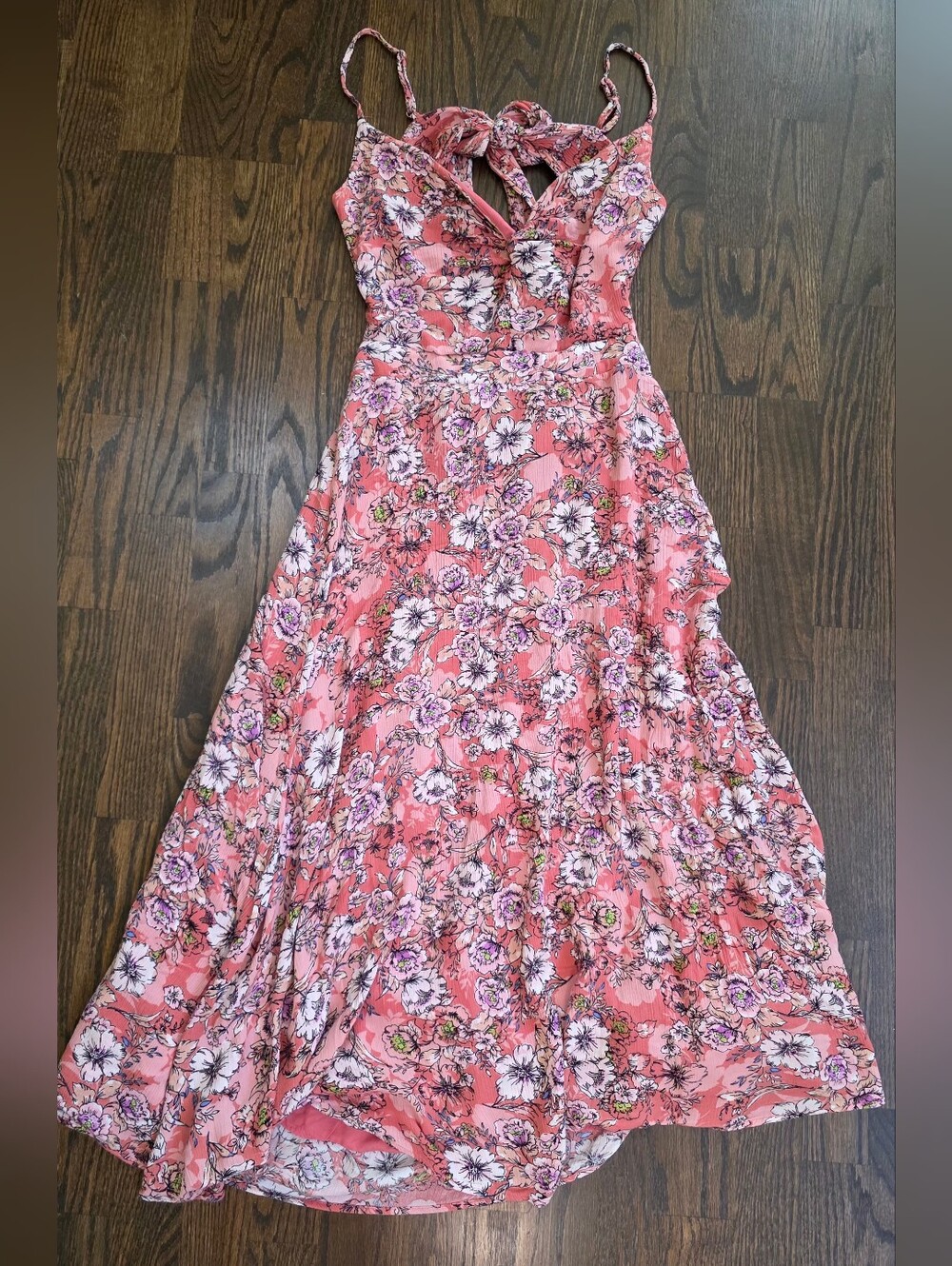 Lulus Ties Pink Floral Print Tie-Back Midi Dress Size S - Picture 6 of 7
